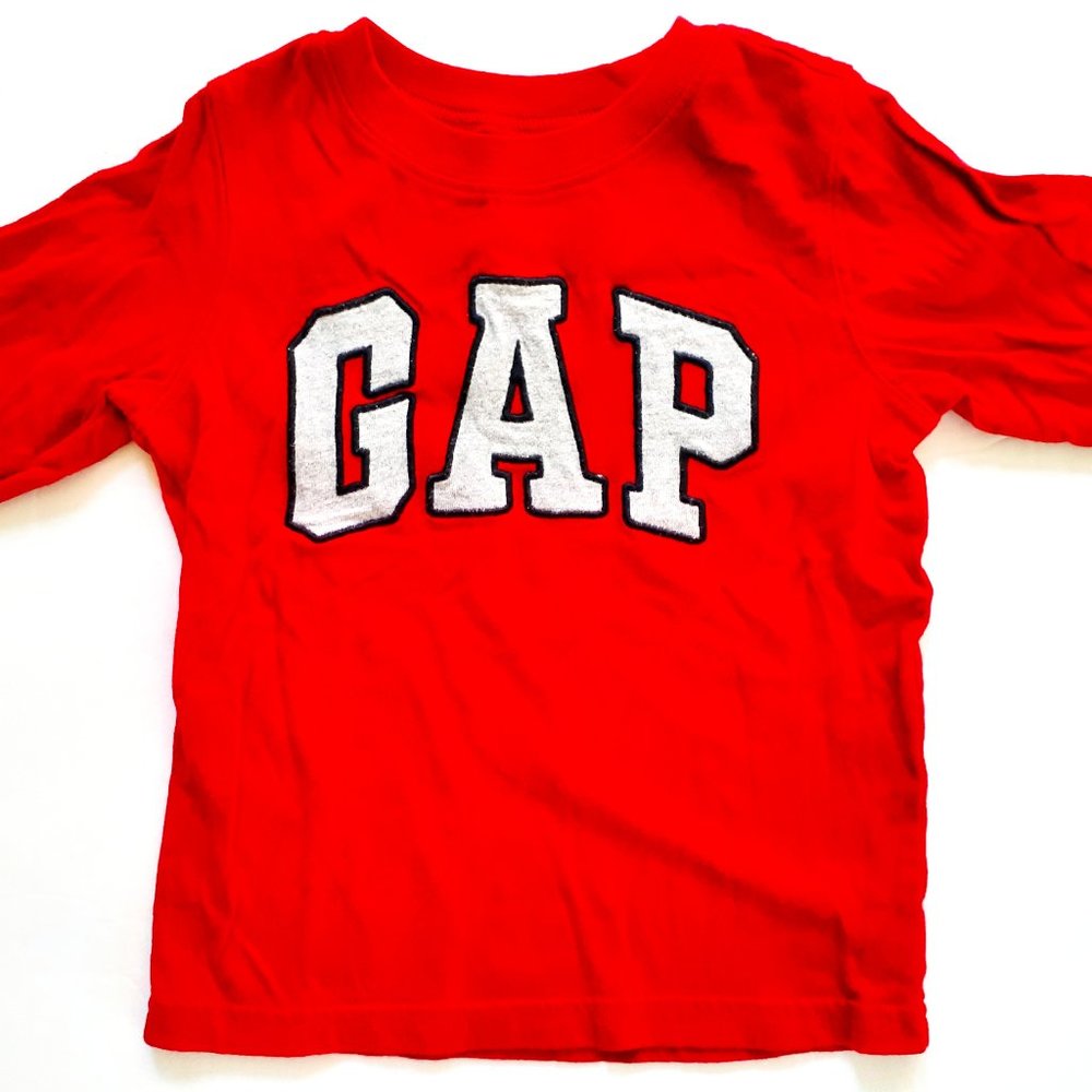Gap Boys T-Shirt Red Gray Long Sleeve Logo Size 3T